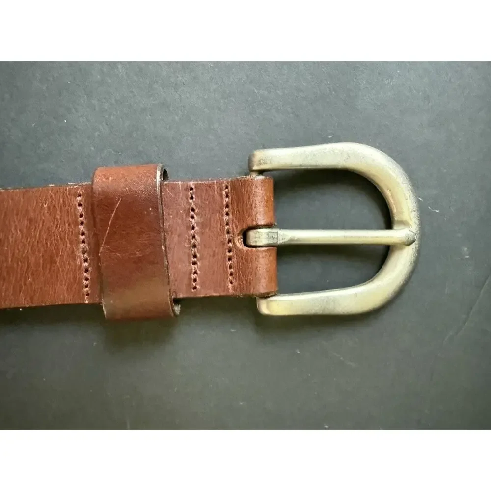 Womens Brown Leather Belt Size 28 Brass Buckle Casual Cowboy Boho Western